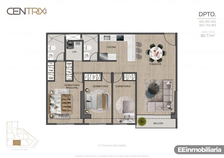 Plano del modelo Tipo 03 del proyecto Centrix 28 en Miraflores