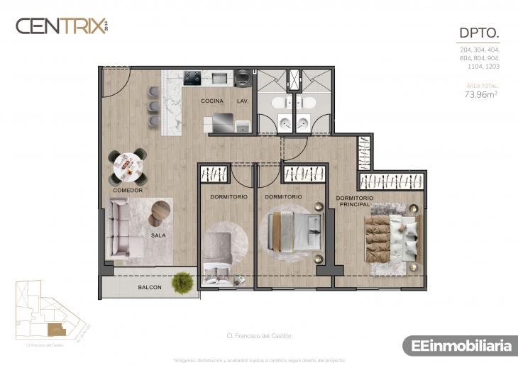 Plano del modelo Dpto. 1203 del proyecto Centrix 28 en Miraflores