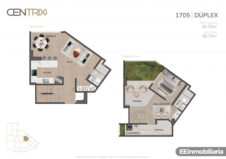 Plano del modelo Dúplex 1705 del proyecto Centrix 28 en Miraflores