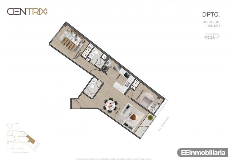 Plano del modelo Dpto.606 del proyecto Centrix 28 en Miraflores