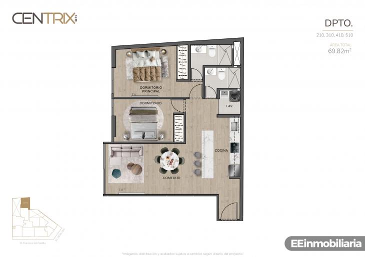 Plano del modelo Dpto. 310 del proyecto Centrix 28 en Miraflores