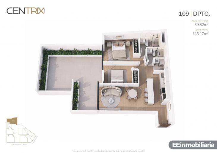 Plano del modelo Dpto. 109 del proyecto Centrix 28 en Miraflores