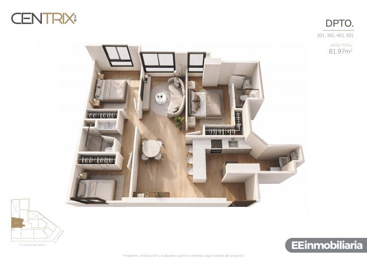Plano del modelo Dpto. 301 del proyecto Centrix 28 en Miraflores