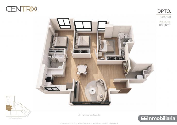 Plano del modelo Dpto. 1301 del proyecto Centrix 28 en Miraflores