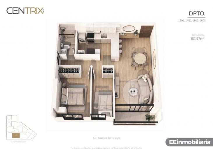 Plano del modelo Dpto. 1502 del proyecto Centrix 28 en Miraflores