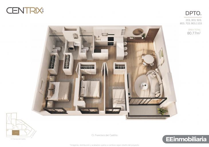 Plano del modelo Tipo 03 del proyecto Centrix 28 en Miraflores