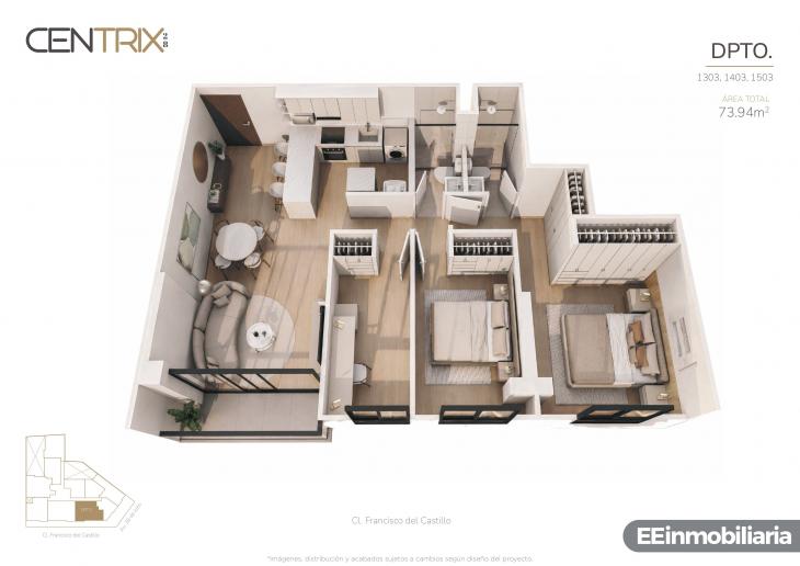 Plano del modelo Dpto. 1503 del proyecto Centrix 28 en Miraflores