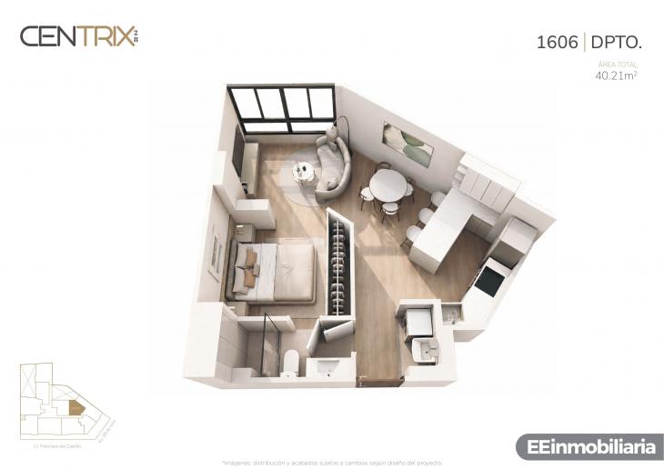 Plano del modelo Dpto. 1606 del proyecto Centrix 28 en Miraflores