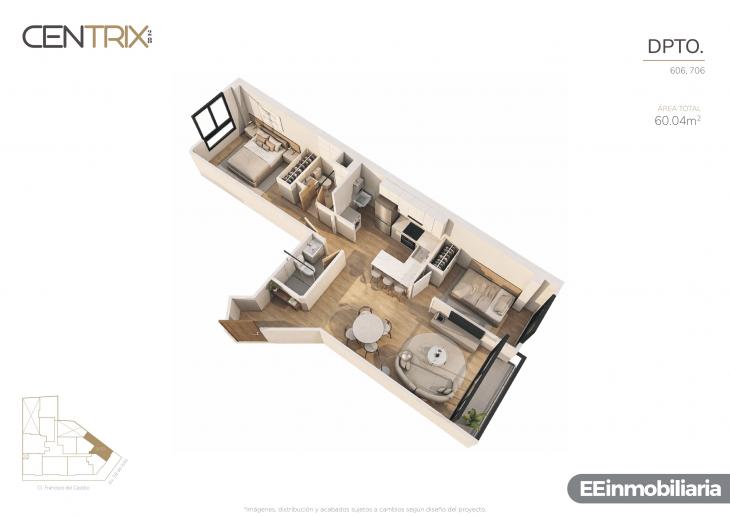 Plano del modelo Dpto.606 del proyecto Centrix 28 en Miraflores