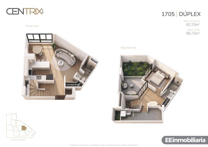 Plano del modelo Dúplex 1705 del proyecto Centrix 28 en Miraflores