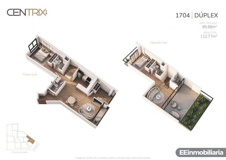 Plano del modelo Dúplex 1704 del proyecto Centrix 28 en Miraflores