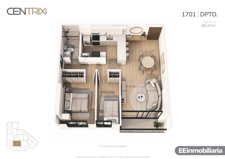 Plano del modelo Dpto. 1701 del proyecto Centrix 28 en Miraflores