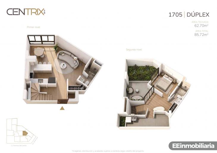 Plano del modelo Dúplex 1705 del proyecto Centrix 28 en Miraflores