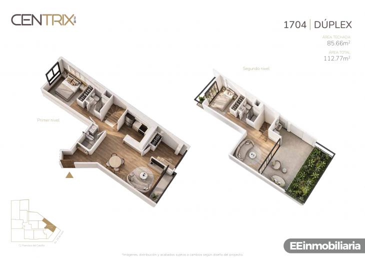 Plano del modelo Dúplex 1704 del proyecto Centrix 28 en Miraflores