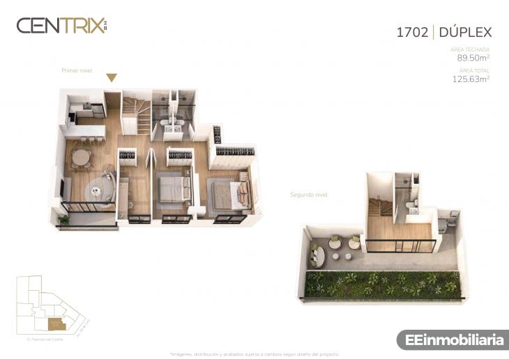 Plano del modelo Dúplex 1702 del proyecto Centrix 28 en Miraflores