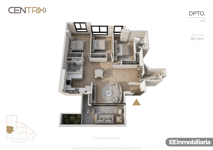 Plano del modelo Dpto. 1201 del proyecto Centrix 28 en Miraflores