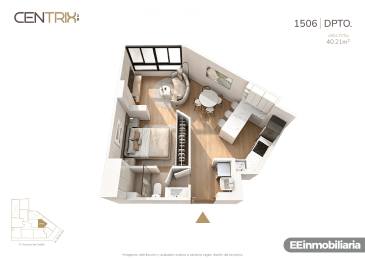 Plano del modelo Dpto. 1506 del proyecto Centrix 28 en Miraflores