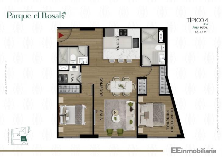Plano del modelo TIPO 4 del proyecto Parque El Rosal en Santiago De Surco