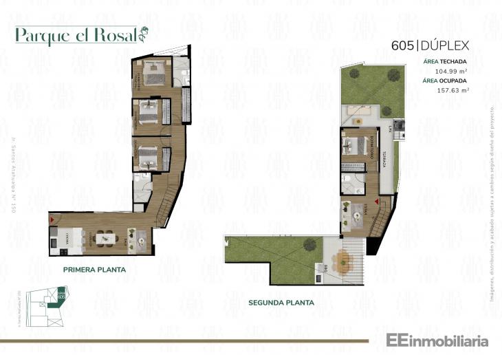 Plano del modelo DÚPLEX 605 del proyecto Parque El Rosal en Santiago De Surco