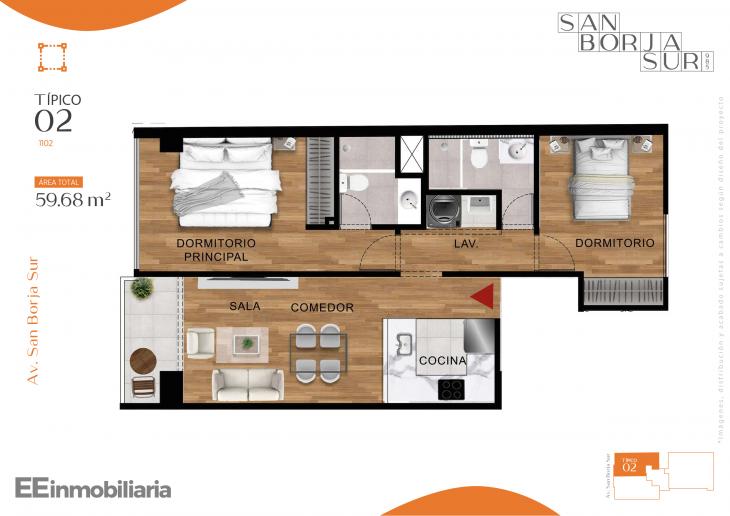 Plano del modelo Tipo 02 del proyecto San Borja Sur 985 en San Borja