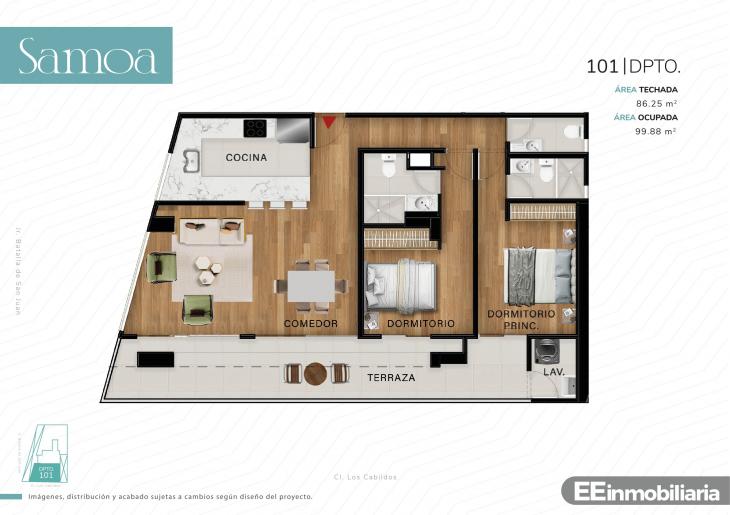 Plano del modelo Dpto. 101 del proyecto Samoa en Santiago De Surco