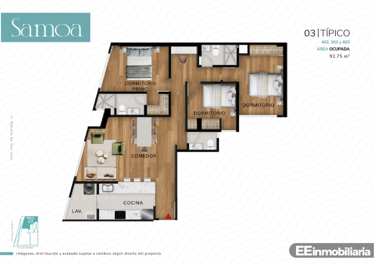 Plano del modelo Tipo 03 del proyecto Samoa en Santiago De Surco