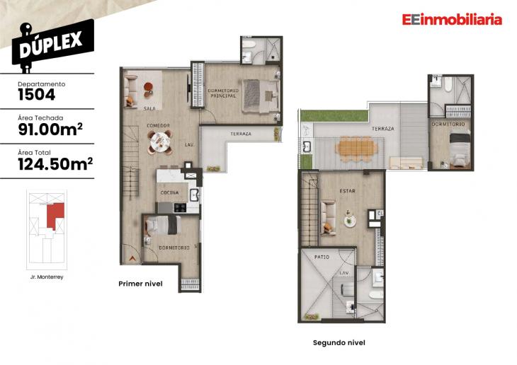 Plano del modelo Duplex 1504 del proyecto Central Home Chacarilla en Santiago De Surco