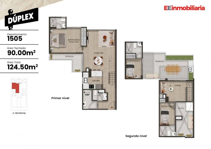 Plano del modelo Duplex 1505 del proyecto Central Home Chacarilla en Santiago De Surco