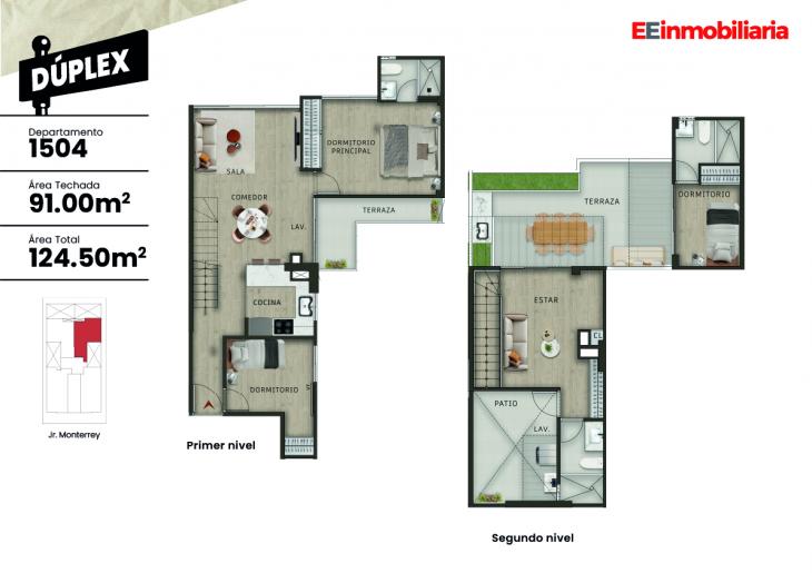 Plano del modelo Duplex 1504 del proyecto Central Home Chacarilla en Santiago De Surco