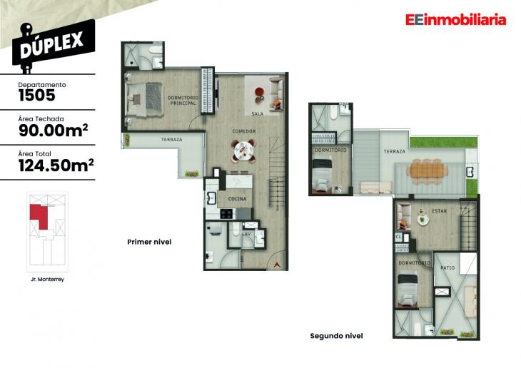 Plano del modelo Duplex 1505 del proyecto Central Home Chacarilla en Santiago De Surco