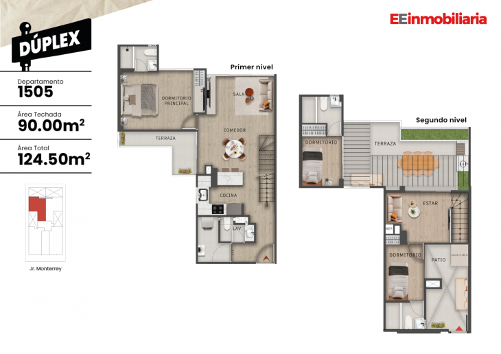 Plano del modelo Duplex 1505 del proyecto Central Home Chacarilla en Santiago De Surco