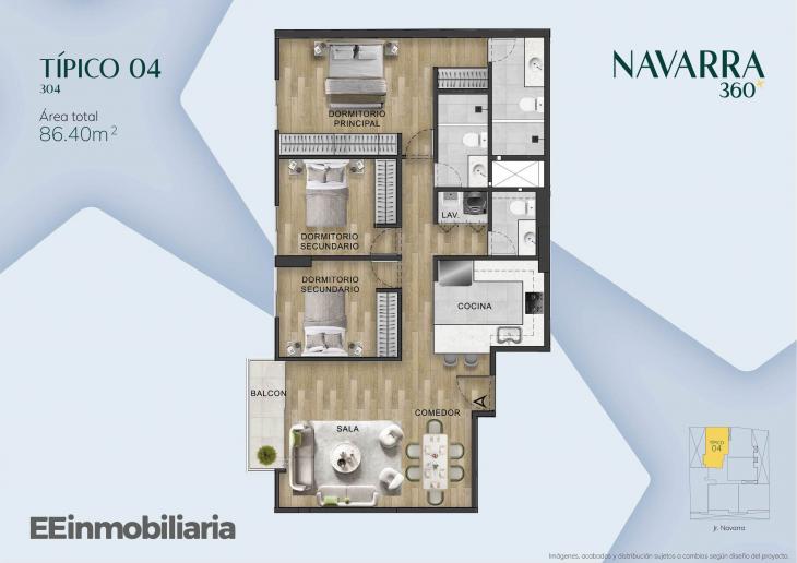 Plano del modelo Típico 4 del proyecto Navarra 360 en Santiago De Surco