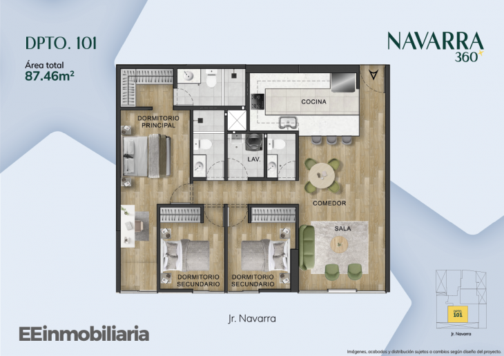 Plano del modelo Dpto. 101 del proyecto Navarra 360 en Santiago De Surco
