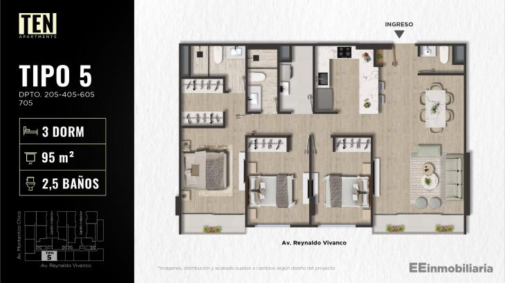 Plano del modelo TIPO 5 del proyecto TEN Apartments en Santiago De Surco