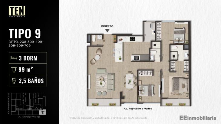 Plano del modelo TIPO 9 del proyecto TEN Apartments en Santiago De Surco
