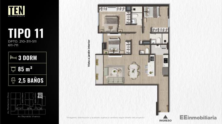 Plano del modelo TIPO 11 del proyecto TEN Apartments en Santiago De Surco