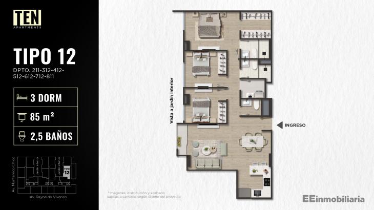 Plano del modelo TIPO 12 del proyecto TEN Apartments en Santiago De Surco