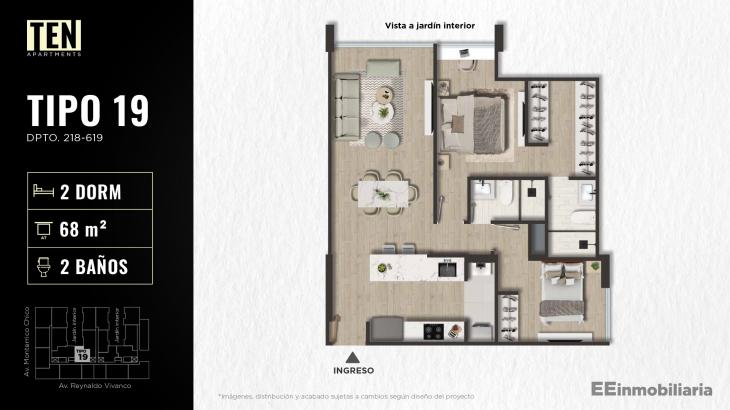Plano del modelo TIPO 19 del proyecto TEN Apartments en Santiago De Surco