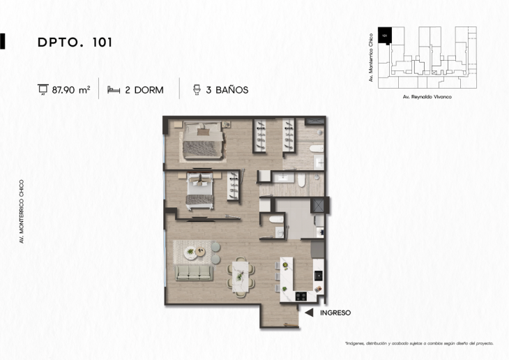 Plano del modelo DPTO. 101 del proyecto TEN Apartments en Santiago De Surco