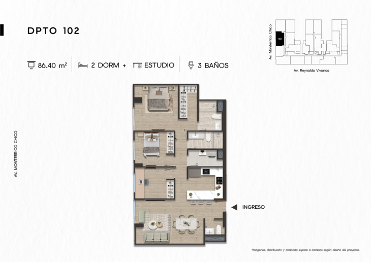 Plano del modelo DPTO. 102 del proyecto TEN Apartments en Santiago De Surco