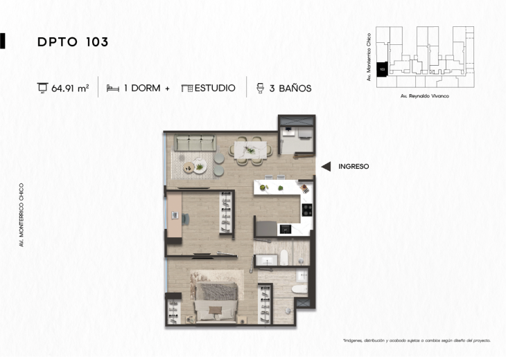 Plano del modelo DPTO. 103 del proyecto TEN Apartments en Santiago De Surco