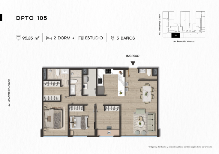 Plano del modelo DPTO. 105 del proyecto TEN Apartments en Santiago De Surco