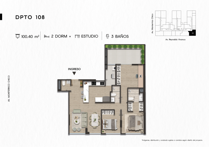 Plano del modelo DPTO. 108 del proyecto TEN Apartments en Santiago De Surco