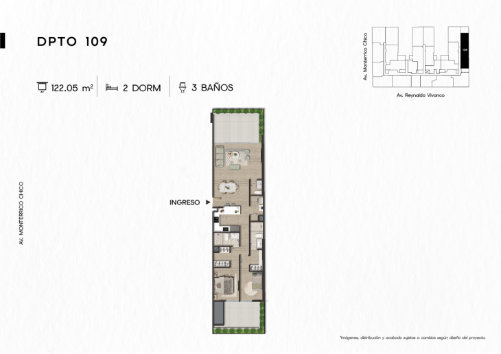 Plano del modelo DPTO. 109 del proyecto TEN Apartments en Santiago De Surco