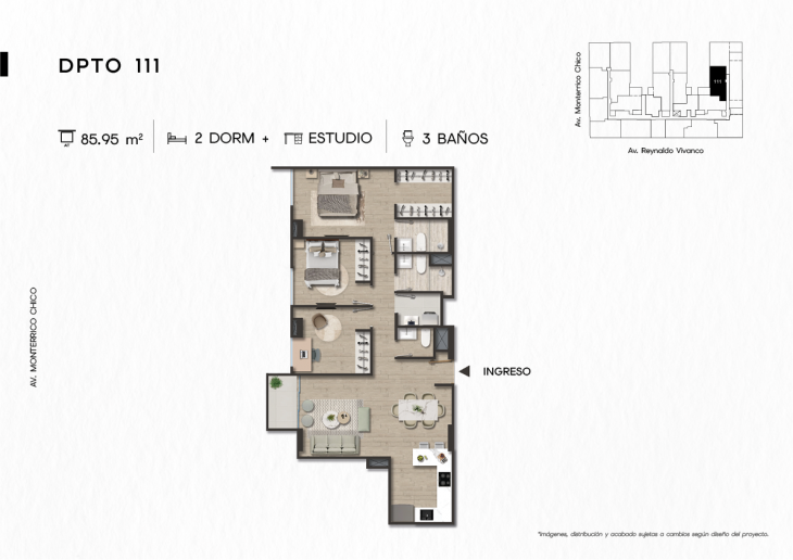 Plano del modelo DPTO. 111 del proyecto TEN Apartments en Santiago De Surco