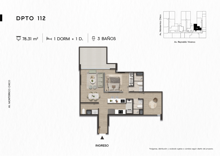 Plano del modelo DPTO. 112 del proyecto TEN Apartments en Santiago De Surco