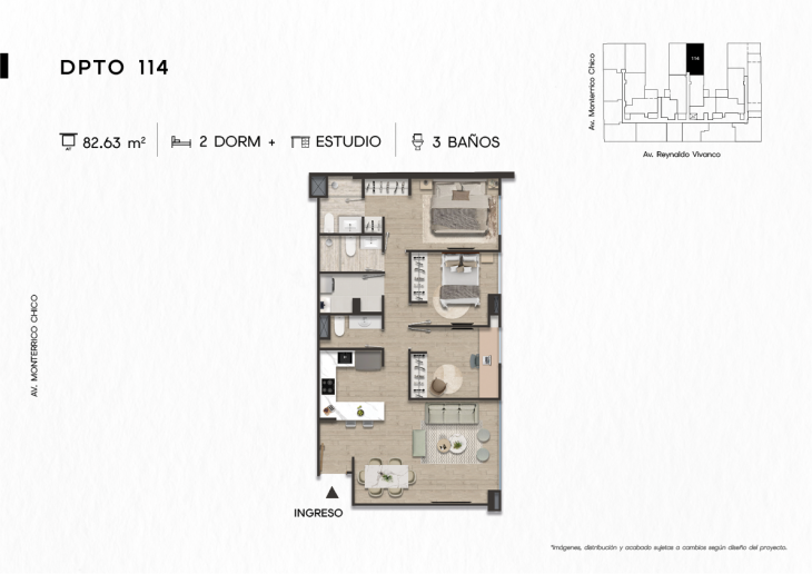 Plano del modelo DPTO. 114 del proyecto TEN Apartments en Santiago De Surco