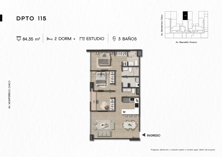 Plano del modelo DPTO. 115 del proyecto TEN Apartments en Santiago De Surco