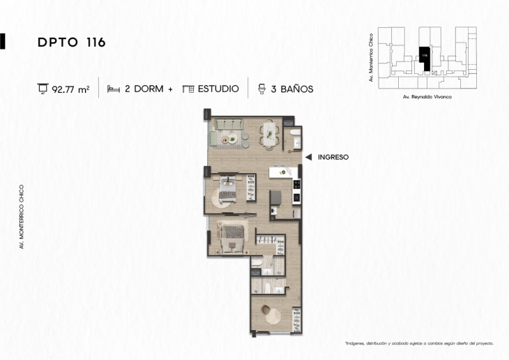 Plano del modelo DPTO. 116 del proyecto TEN Apartments en Santiago De Surco