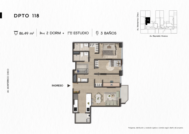 Plano del modelo DPTO. 118 del proyecto TEN Apartments en Santiago De Surco